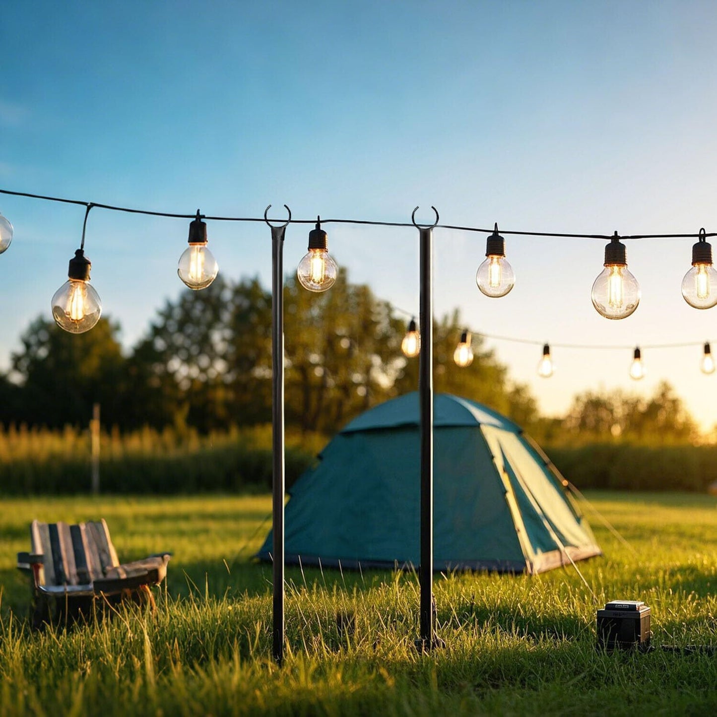 4 Pack String Light Poles, 8 Ft Metal Poles w/ Fork Outdoor Garden Patio 4Pack