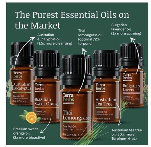 Terra Herbs Essential Oils for Diffusers Home 5 PCS Pure | Natural Aromatherapy
