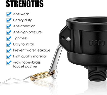 IBC Tank Adapter Garden Water Tote Hose Connector | 2" Female Threads X 3/4"