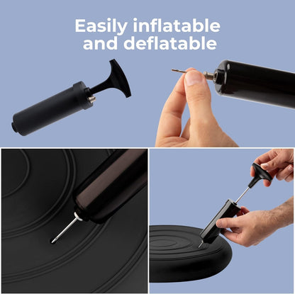 Wobble Cushion  Core Balance Trainer | FREE Pump | Posture & Fitness BLACK