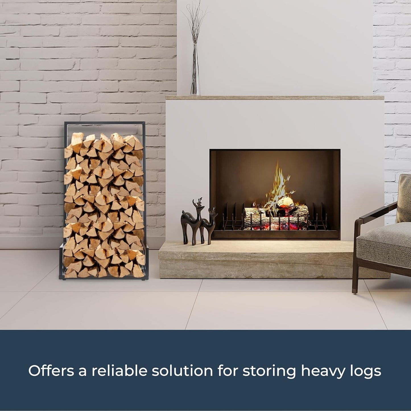 Firewood Log Store Holder Storage Rack Metal Shelf Stand Steel 95x50x35cm