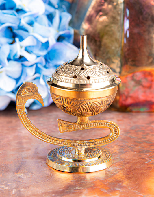 Brass Incense Burner Swan |  Censer Charcoal Resin Cone or Stick