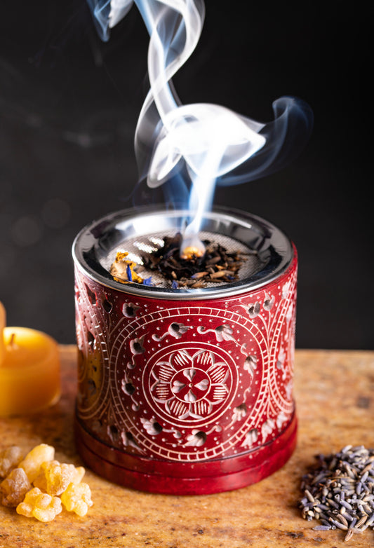 Hand-Carved Incense Burner Red Gita with Sieve | Handmade Soapstone Ritual