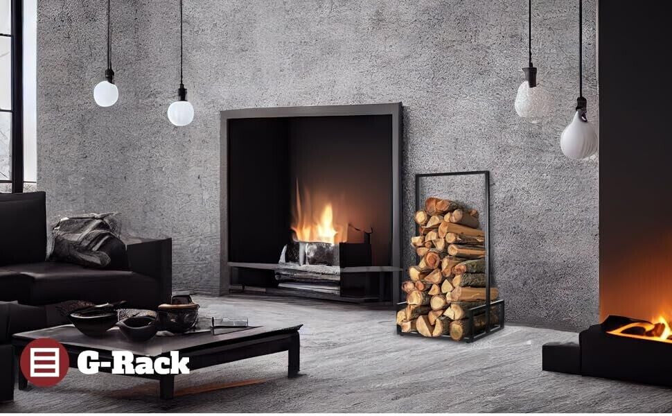 Firewood Log Store Holder Storage Rack Metal Shelf Stand Steel 95x50x35cm