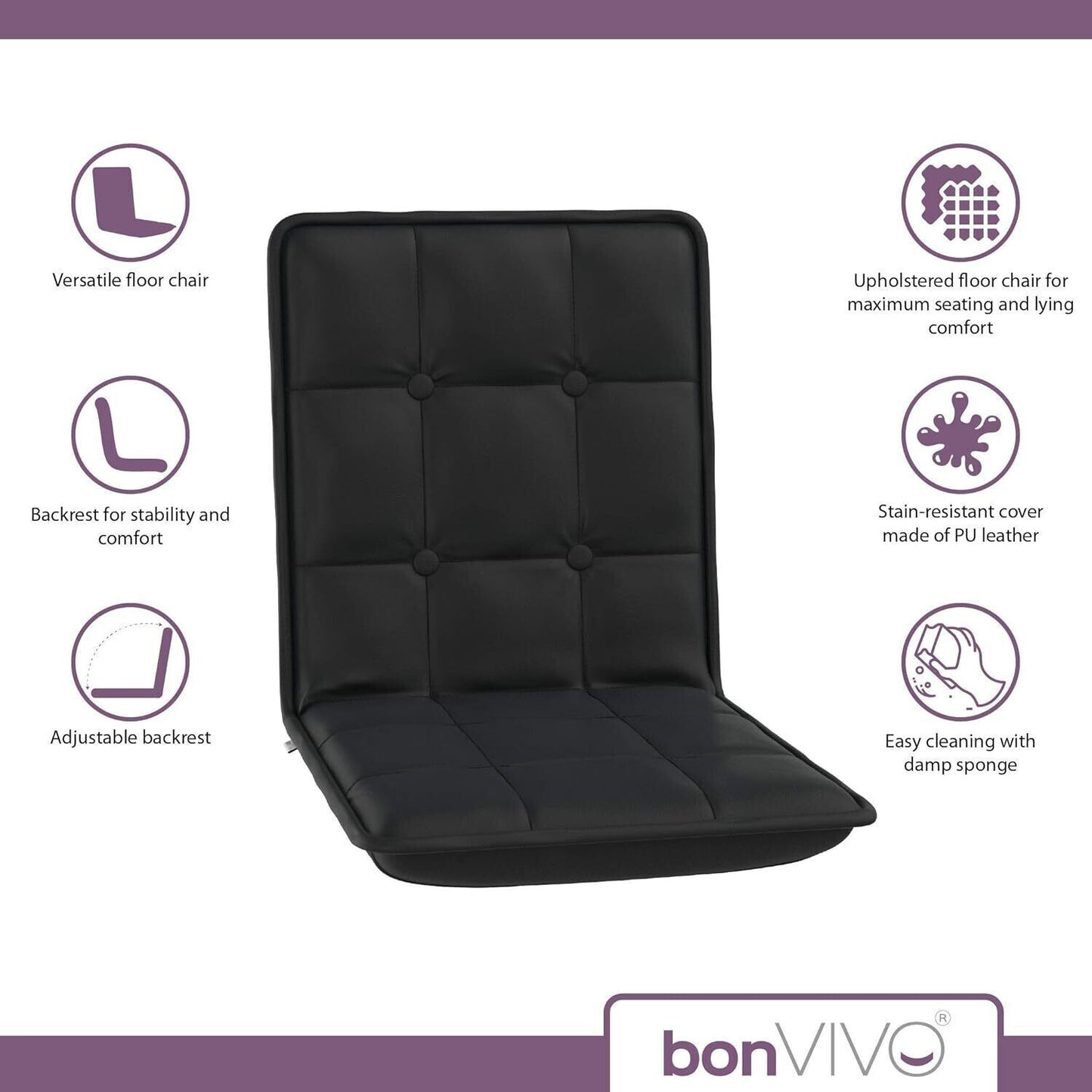 Adjustable Floor Chair, Multi-Angle Backrest, Black, Comfortable for TV, Gaming