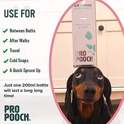 Pro Pooch Dry Wash Shampoo For Dogs (200 ml) Quick Drying | Aloe & Avocado