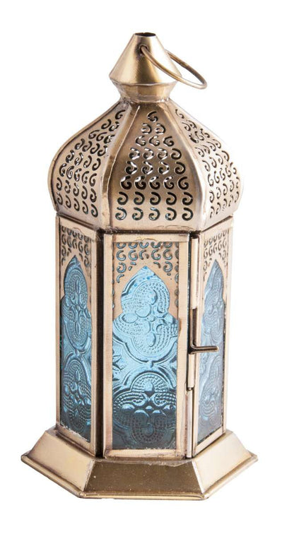 Blue Lantern Metal & Glass Candle Holder | Tea Light Oriental | Magical Moment