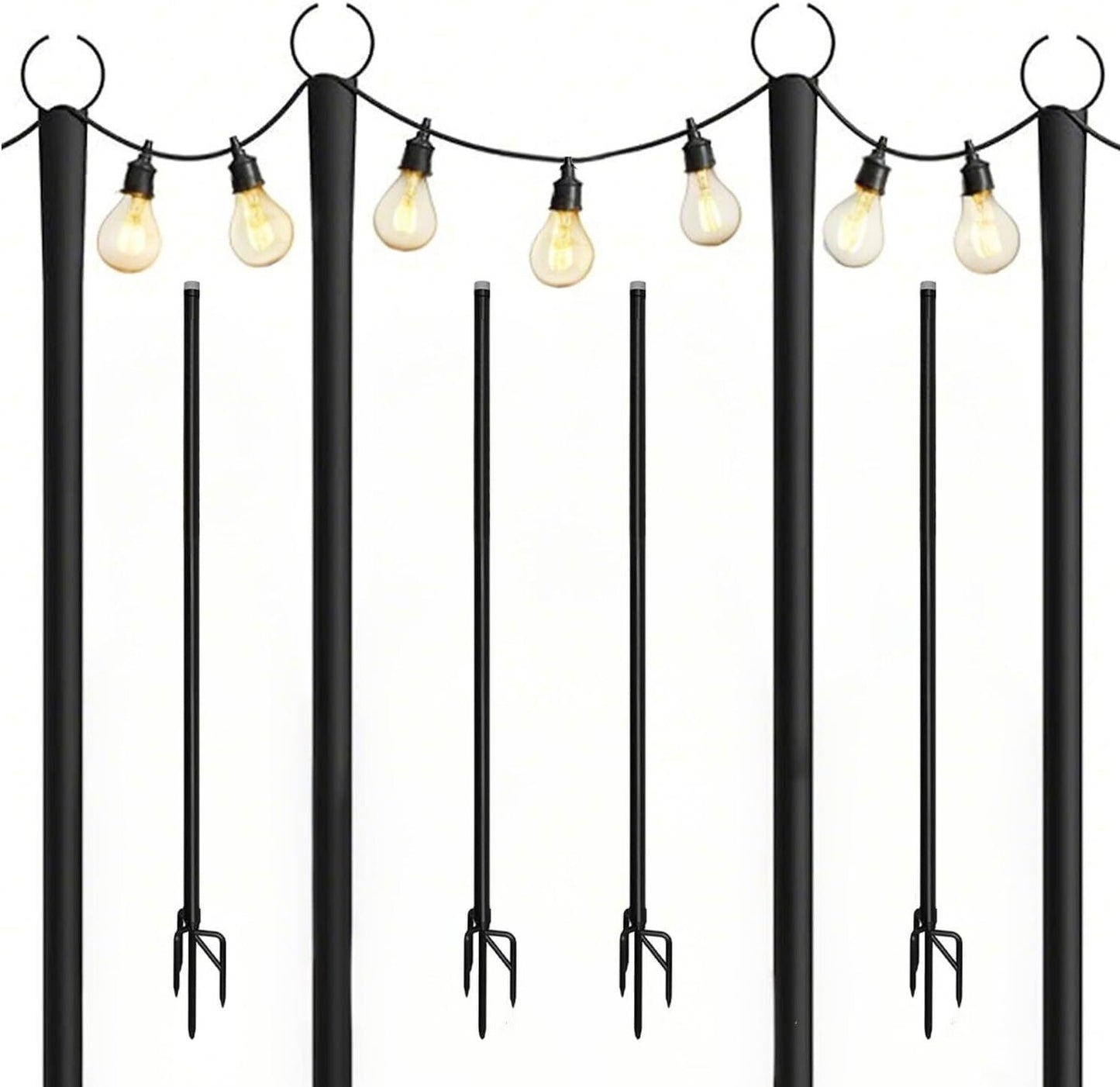4 Pack String Light Poles, 8 Ft Metal Poles w/ Fork Outdoor Garden Patio 4Pack