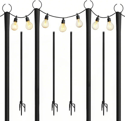 4 Pack String Light Poles, 8 Ft Metal Poles w/ Fork Outdoor Garden Patio 4Pack