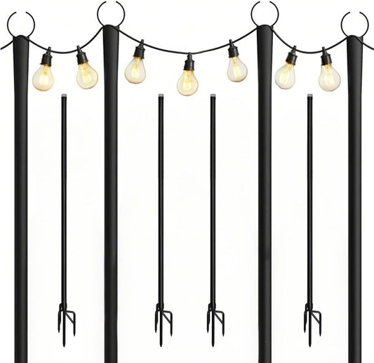 4 Pack String Light Poles, 8 Ft Metal Poles w/ Fork Outdoor Garden Patio 4Pack