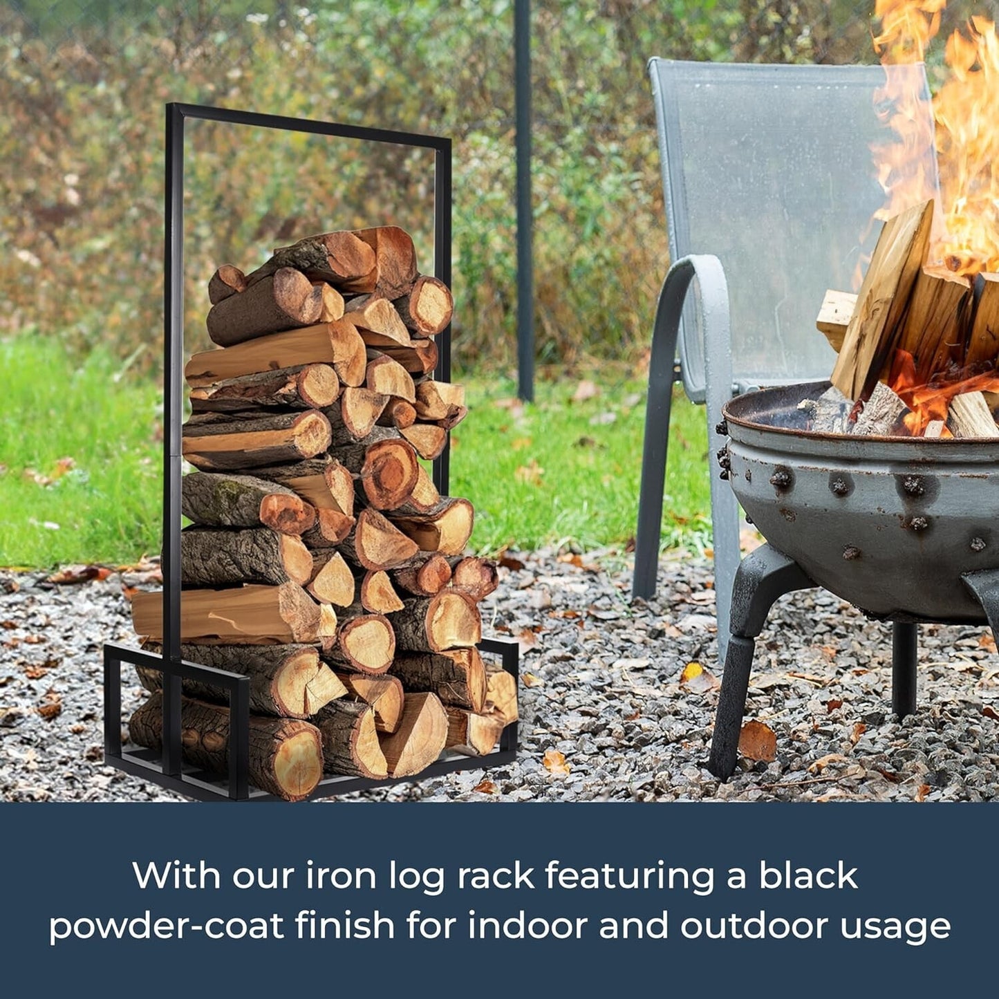 Firewood Log Store Holder Storage Rack Metal Shelf Stand Steel 95x50x35cm