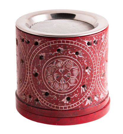 Hand-Carved Incense Burner Red Gita with Sieve | Handmade Soapstone Ritual