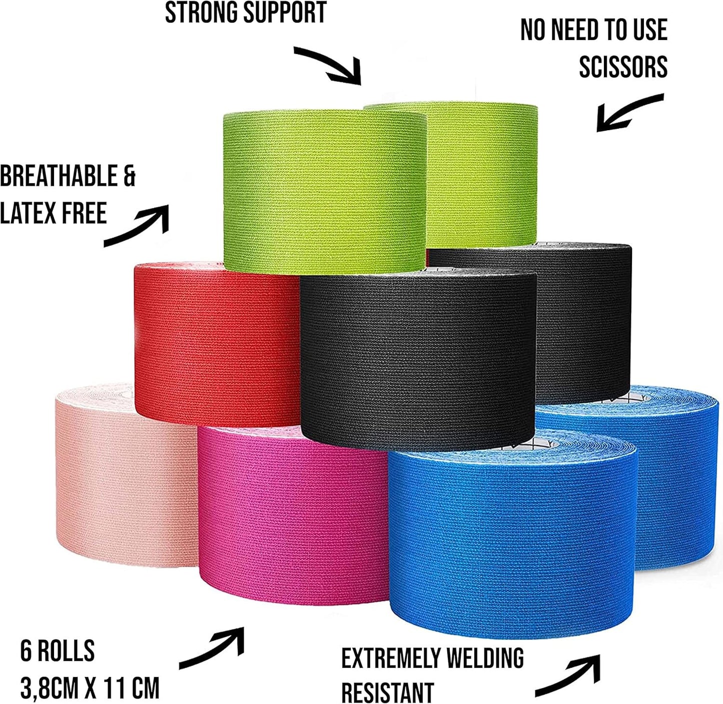 6 Rolls 5cm x 5m Kinesiology Tape KT Muscle Strain Injury Support Physio Sports