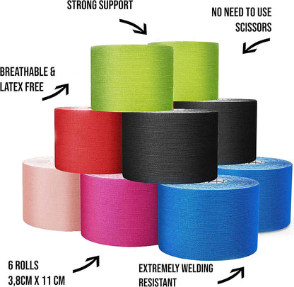 6 Rolls 5cm x 5m Kinesiology Tape KT Muscle Strain Injury Support Physio Sports