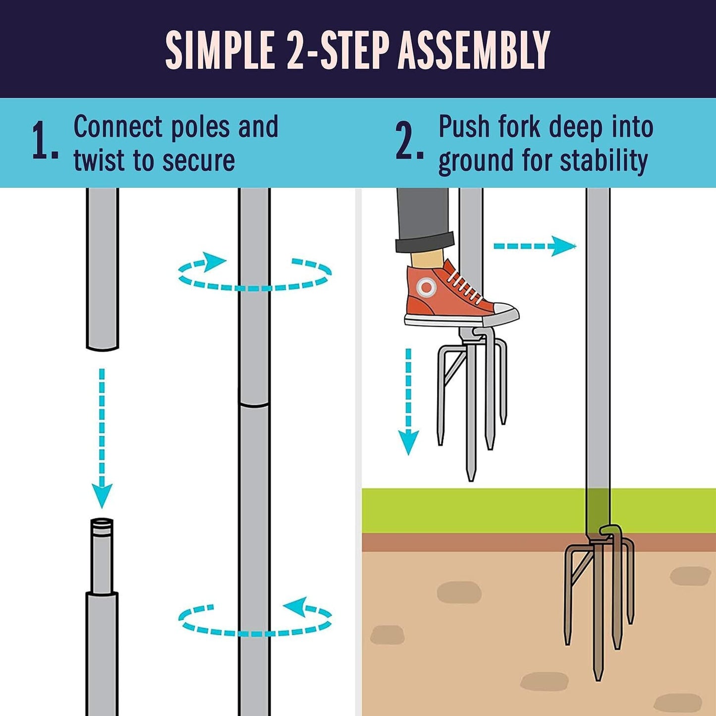 4 Pack String Light Poles, 8 Ft Metal Poles w/ Fork Outdoor Garden Patio 4Pack