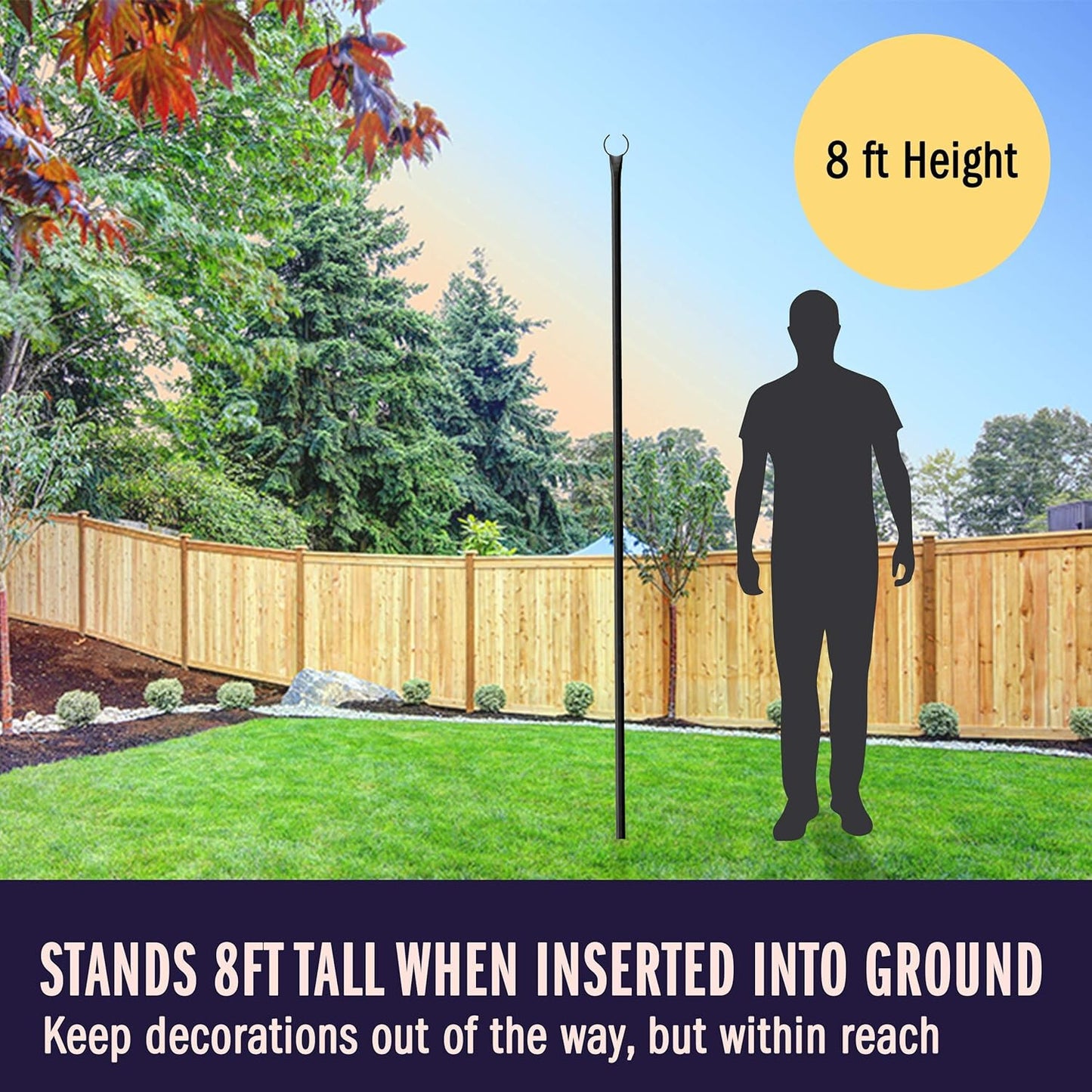 Outdoor Metal Poles w/ Hooks for Hanging String Lights | Garden Patio 8ft 2Pack