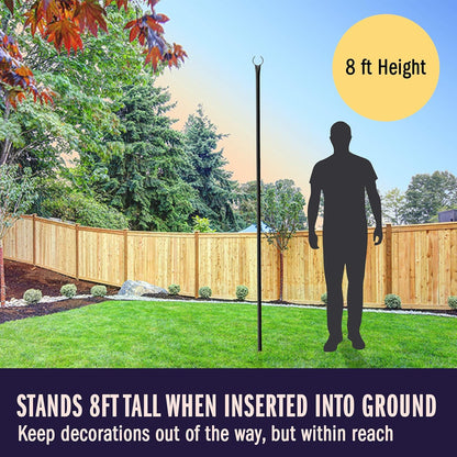 Outdoor Metal Poles w/ Hooks for Hanging String Lights | Garden Patio 8ft 2Pack