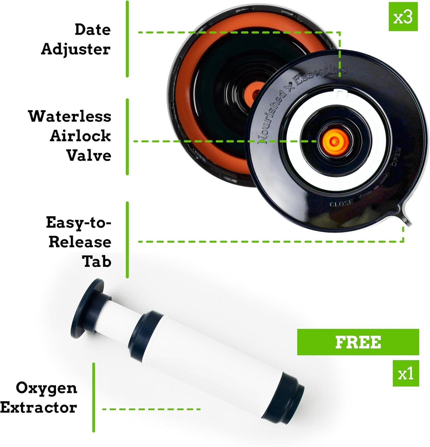Easy Fermenter Fermentation Kit - Wide Mouth Lid 3-Pack | Nourished Essentials
