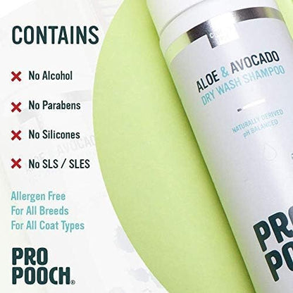 Pro Pooch Dry Wash Shampoo For Dogs (200 ml) Quick Drying | Aloe & Avocado