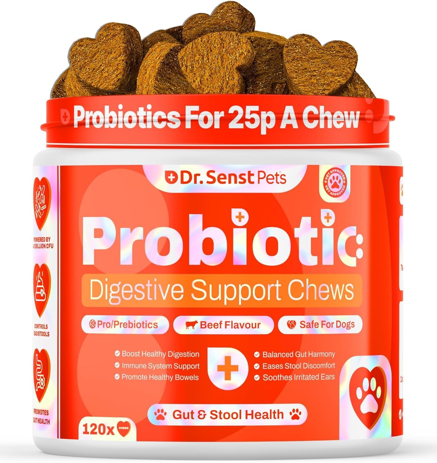 Dr. Senst Probiotics Dogs 120 Chews | Gut Health Profibre Vet Approved Treat