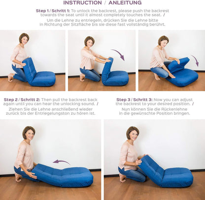 Easy Lounge Floor Chair | Adjustable Padded Sofa Back | Meditation Gaming Seat