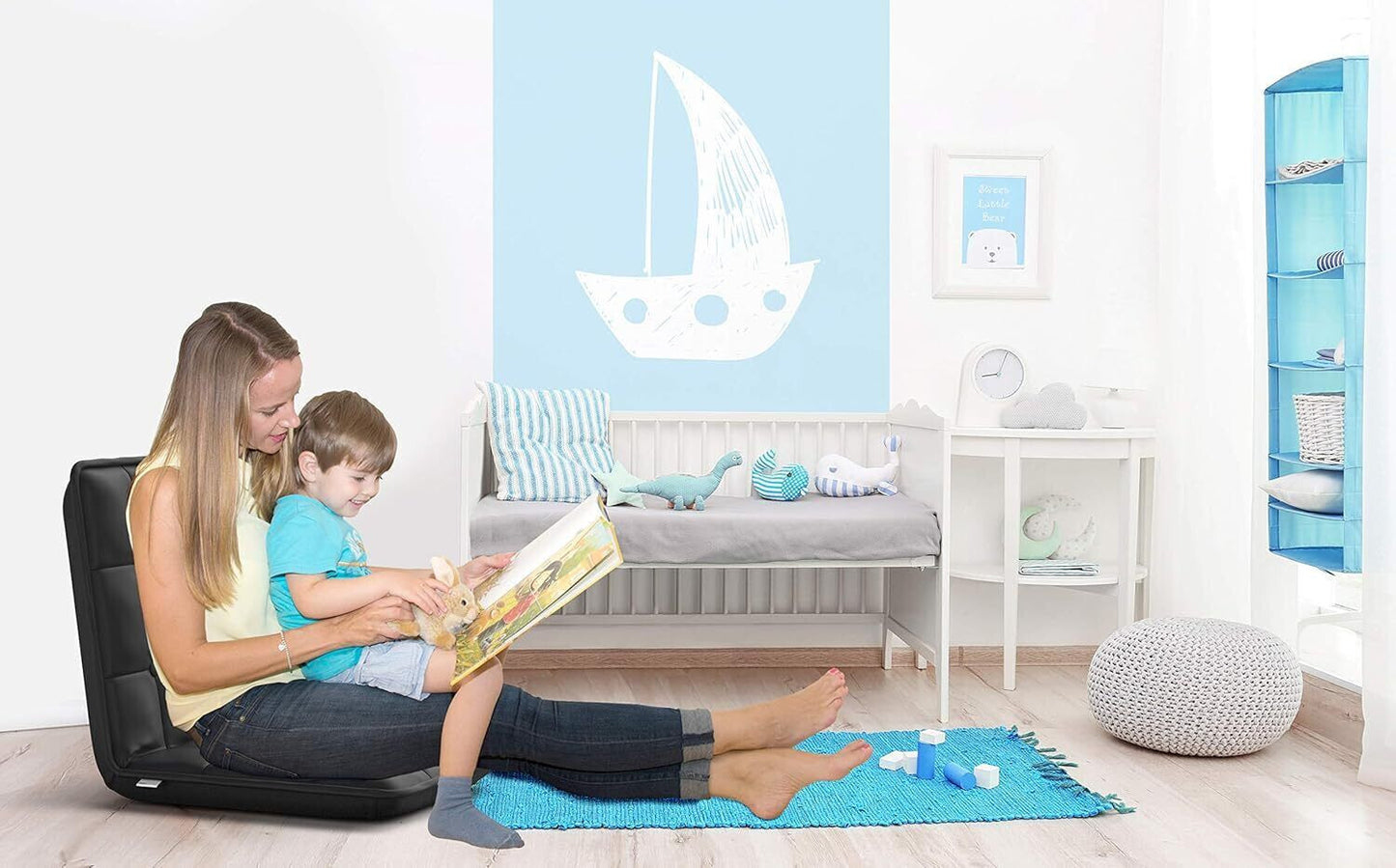 Adjustable Floor Chair, Multi-Angle Backrest, Black, Comfortable for TV, Gaming