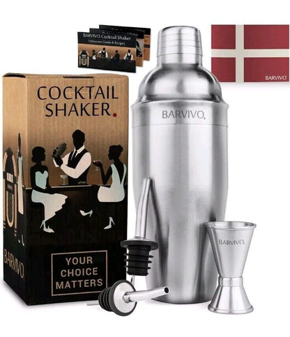 BARVIVO Professional Cocktail Shaker Set - Includes Double Jigger and Two Liquor
