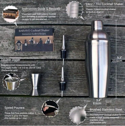 BARVIVO Professional Cocktail Shaker Set - Includes Double Jigger and Two Liquor