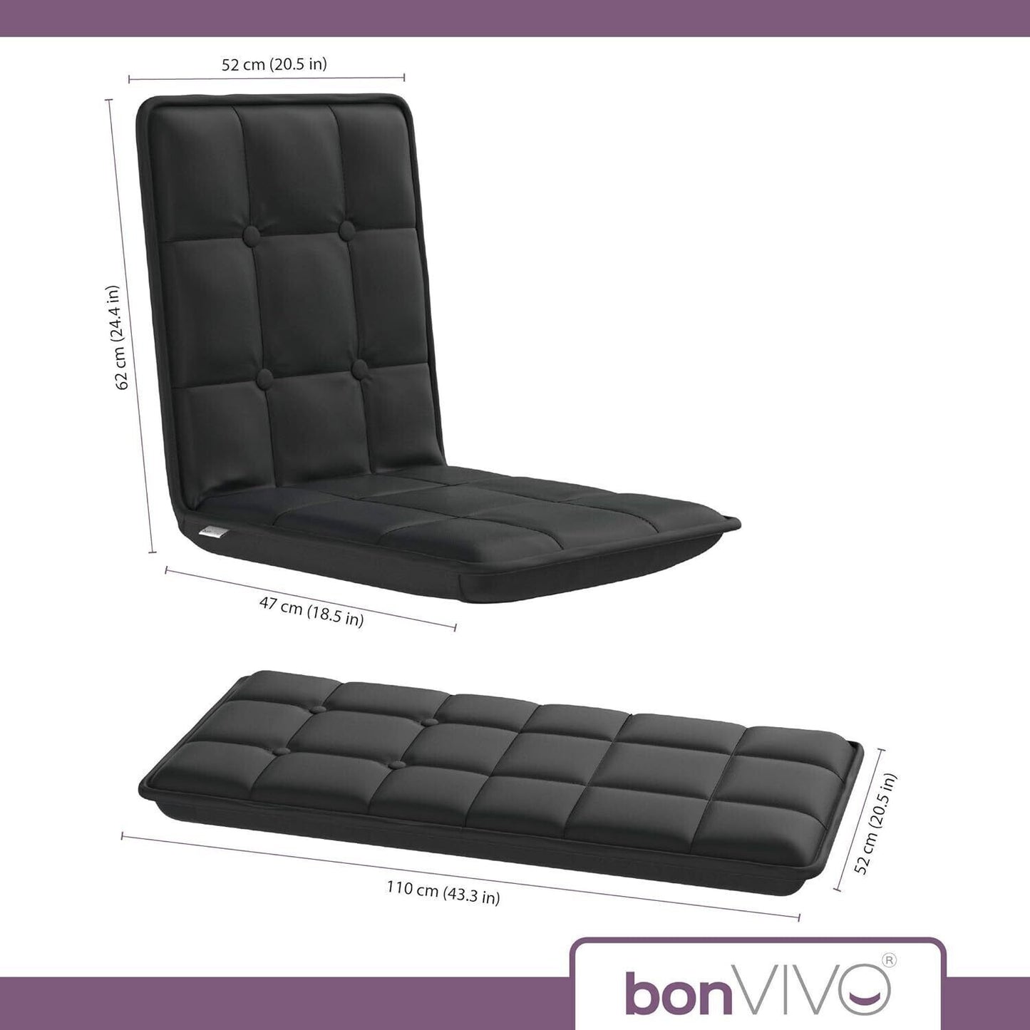 Adjustable Floor Chair, Multi-Angle Backrest, Black, Comfortable for TV, Gaming