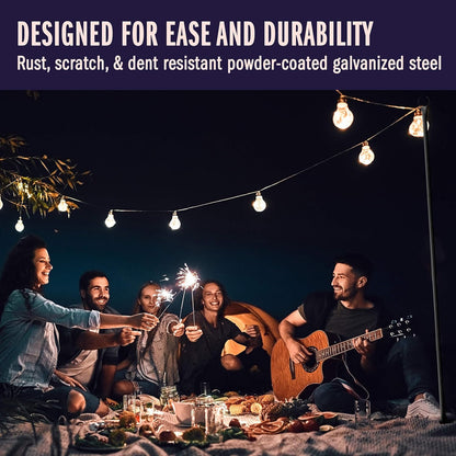 Outdoor Metal Poles w/ Hooks for Hanging String Lights | Garden Patio 8ft 2Pack