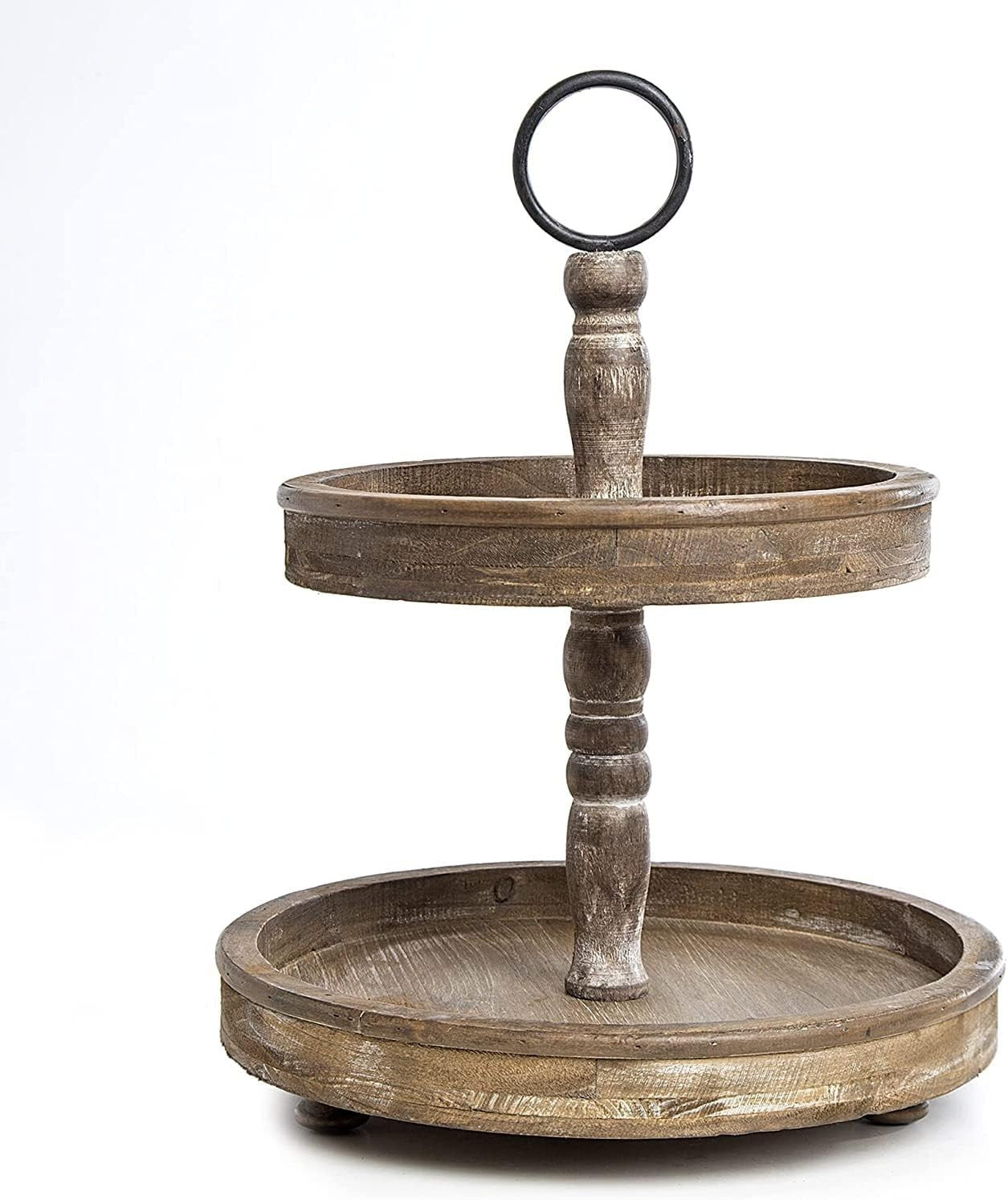 Wood 2 Tiered Tray | Rustic Farmhouse Decor | Rustic Serving Cake Stand Brown
