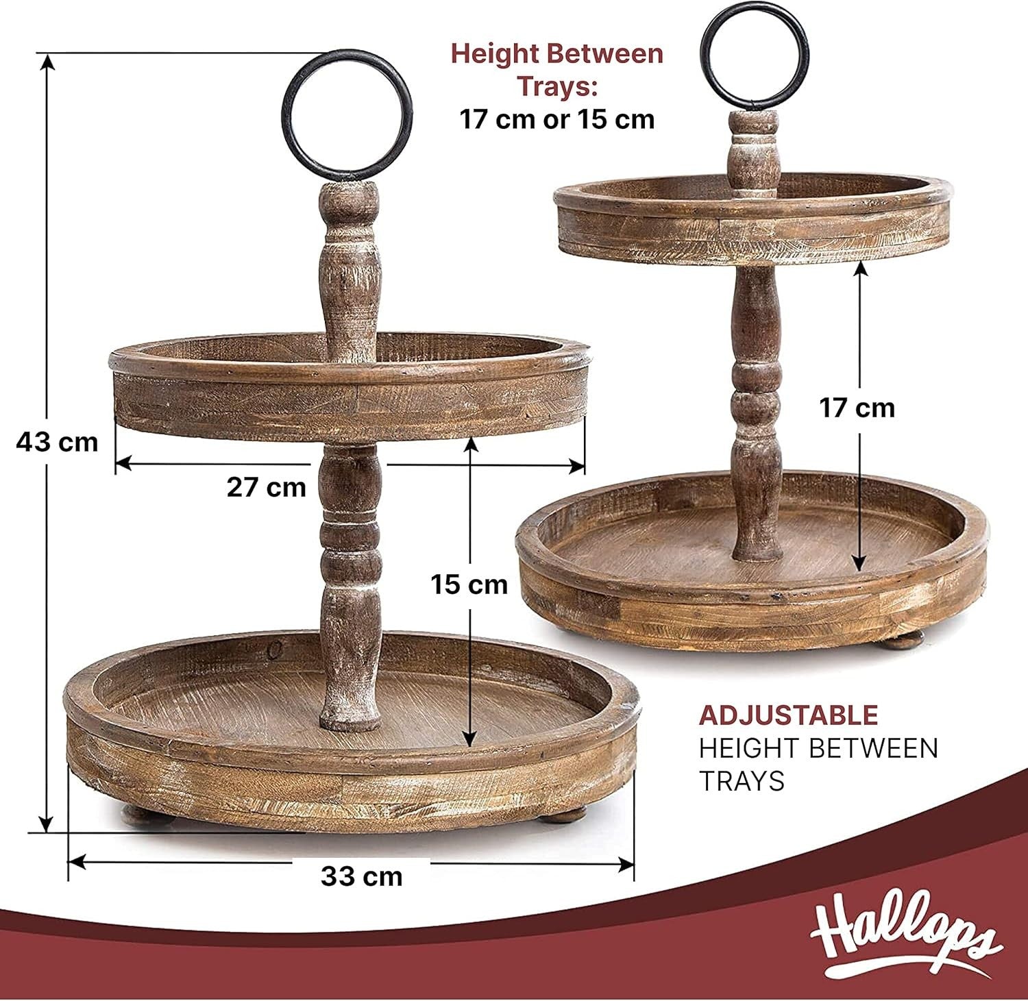 Wood 2 Tiered Tray | Rustic Farmhouse Decor | Rustic Serving Cake Stand Brown