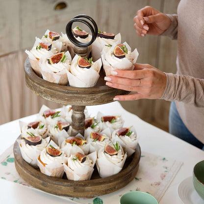Wood 2 Tiered Tray | Rustic Farmhouse Decor | Rustic Serving Cake Stand Brown