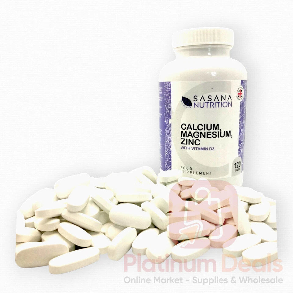 Calcium, Magnesium & Zinc w/ Vitamin D | Sasana Nutrition | 120 Tablets