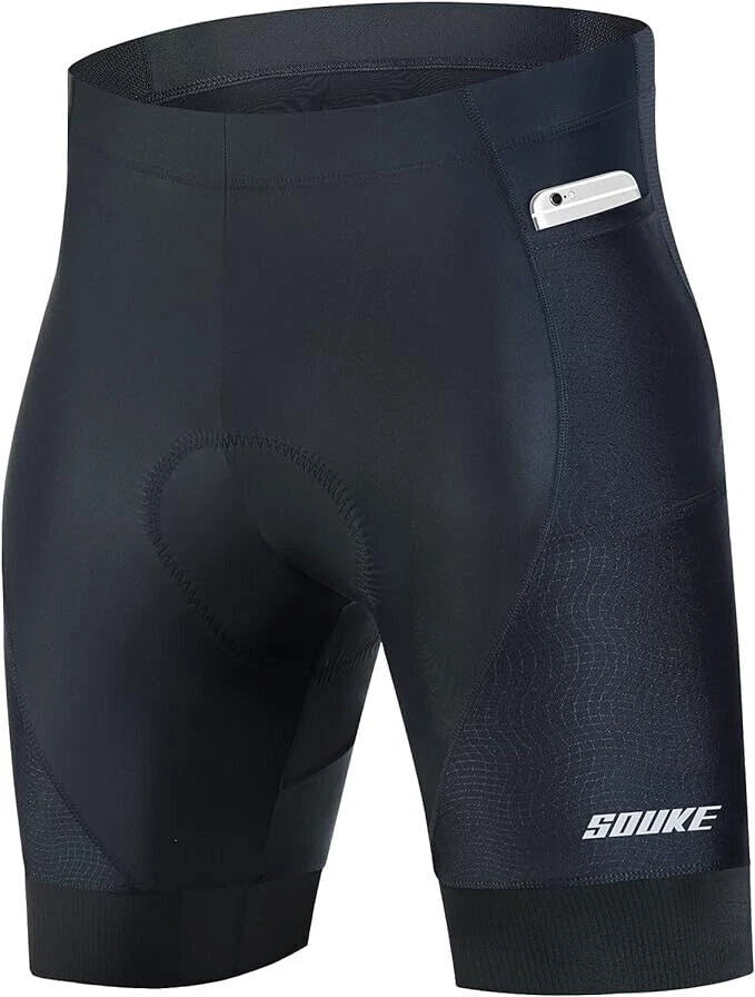 Souke Sports Men's Cycling Shorts 4D Padded Road Bike Bib Shorts with Pockets S