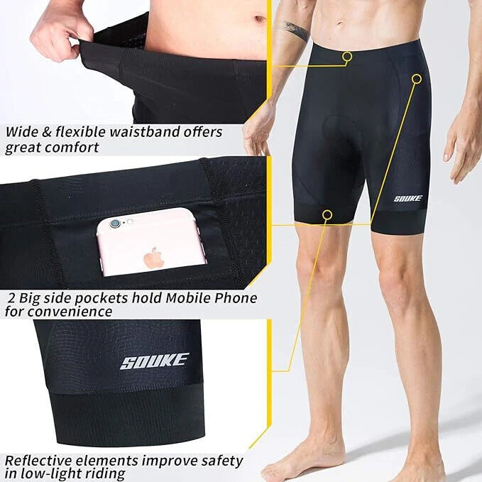 Souke Sports Men's Cycling Shorts 4D Padded Road Bike Bib Shorts with Pockets S