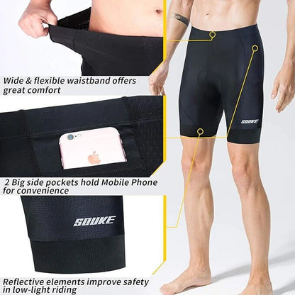 Souke Sports Men's Cycling Shorts 4D Padded Road Bike Bib Shorts with Pockets S