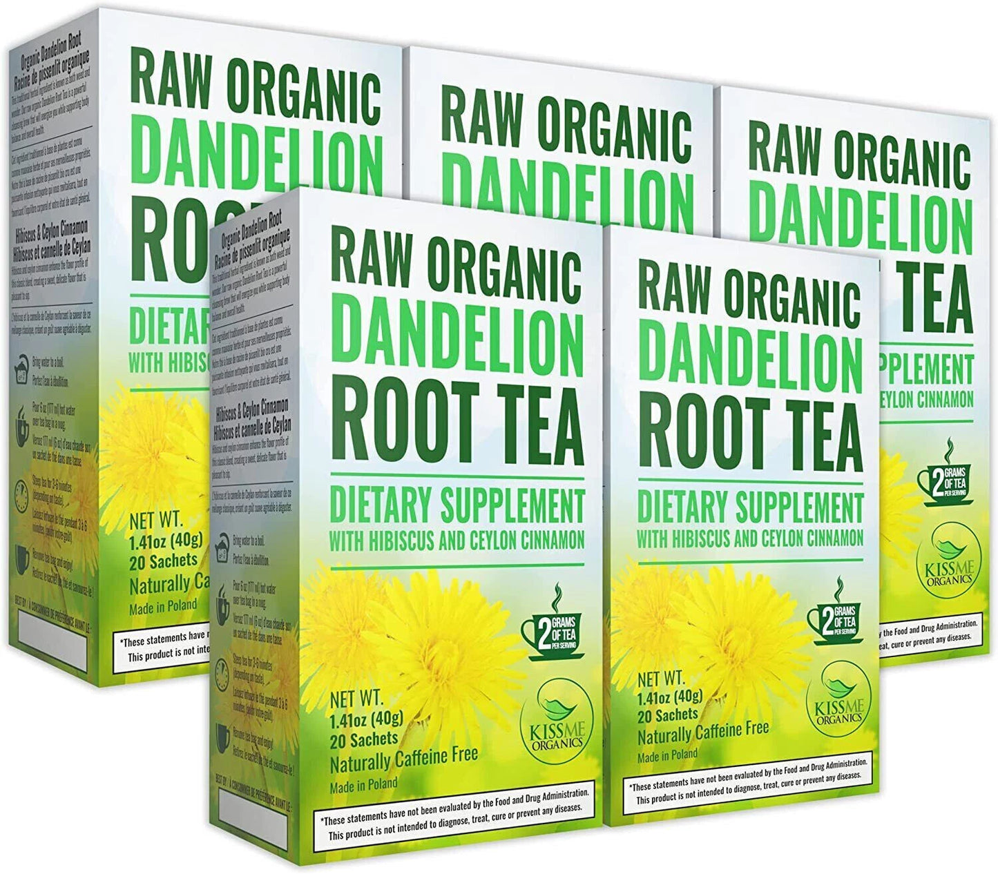 Organic Dandelion Root Tea Detox | Raw Vitamin Rich Digestive | 5 Pack 100 Bags